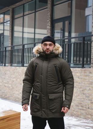 Парка зимняя мужская с мехом hot winter до -25 хаки куртка удлиненная пальто зимнее мужское3 фото