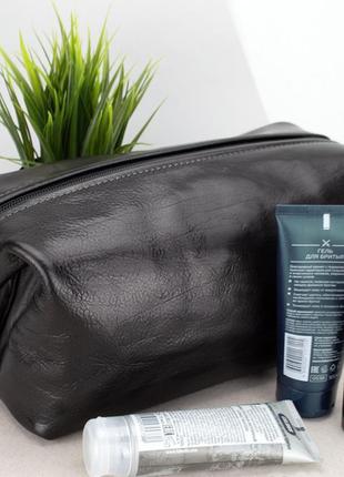 Несесер чоловічий великий шкіряний virginia conti 0386 чорний на блискавці