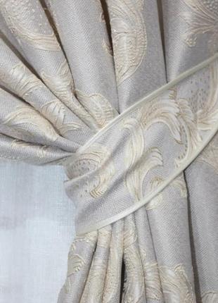 Комплект штор льон блекаут рогожка, колекція "корона марія". колір світло-сірий з бежевим4 фото