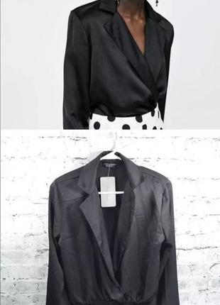 Чорне боді блузка атласна