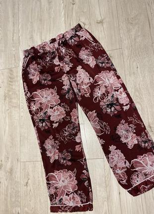 Красивые брюки пижамные под сатин цветы л 14-16