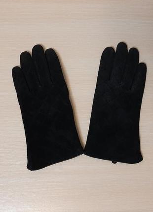 Кожаные замшевые стёганные перчатки на флисе4 фото