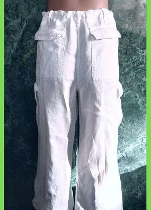 Белые льняные трендовые брюки карго палаццо высокая посадка багги р.s,м2 фото