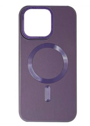 Чохол шкіряний bonbon leather metal style with magsafe для iphone 12 pro max- темно-фіолетовий