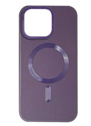 Чохол шкіряний bonbon leather metal style with magsafe для iPhone 14 pro max рожевий- темно-фіолетовий