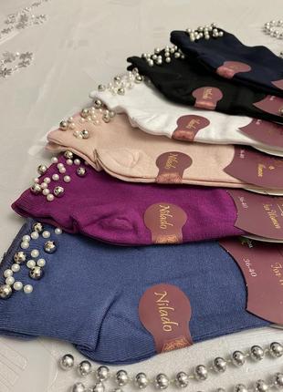 Жіночі шкарпетки бамбук nilado з намистинами на відвороті