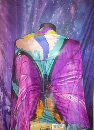 Нидний шелковый шарф палантин с бабочками2 фото