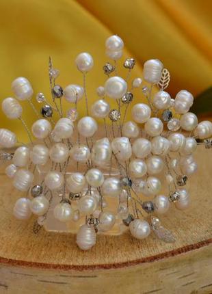Обідок із білими перлами "перлинна гілка"1 фото