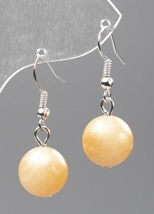 Серьги селенит (имит. акрил) гладкий шарик d- 12,5мм+-, l-3.5см