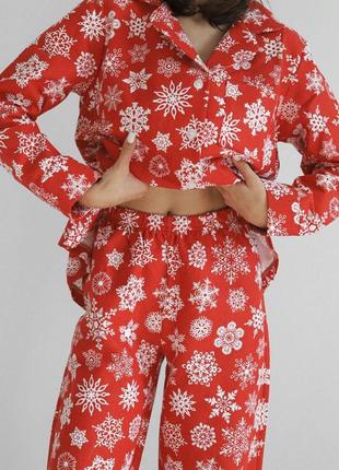 Пижамный костюм тройка из байки «holiday» красный5 фото