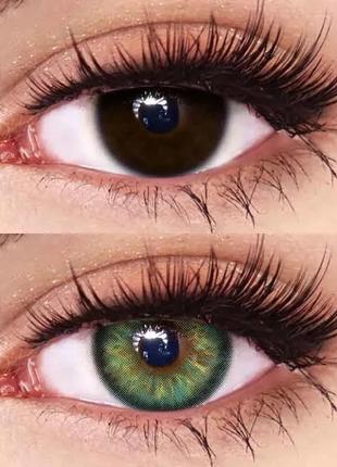 Зелені контактні лінзи для очей, чудове перекриття свого кольору.  + контейнер для зберігання.4 фото
