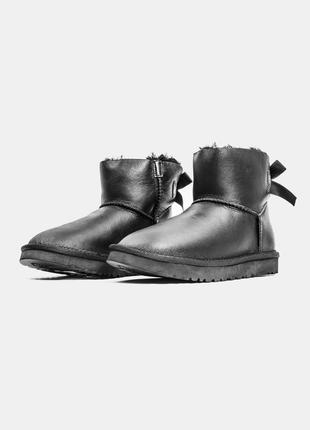 Угги ugg mini black leather bailey2 фото