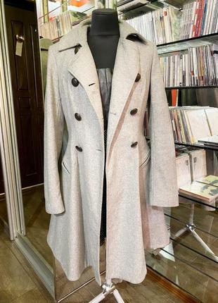 Стильное приталенное фирменное пальто-клёш шерсть + нейлон3 фото