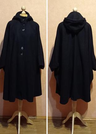 Женское пальто-пончо с капюшоном, 80% шерсти (швеция).1 фото