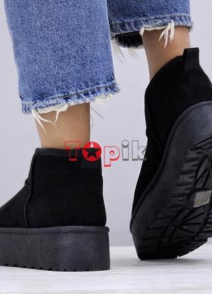 Уггі жіночі зимові короткі чорні, міні уги на платформі, угги женские зимние короткие черные
