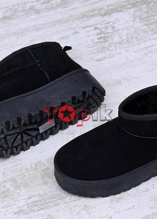 Уггі жіночі зимові короткі чорні, міні уги на платформі, угги женские зимние короткие черные