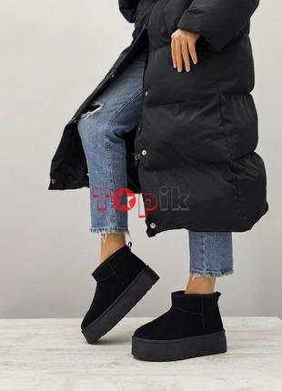 Уггі жіночі зимові короткі чорні, міні уги на платформі, угги женские зимние короткие черные