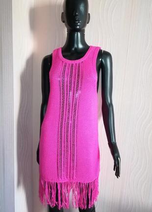 Платье неон розовое вязка бомба бахрома от англия бренд primark