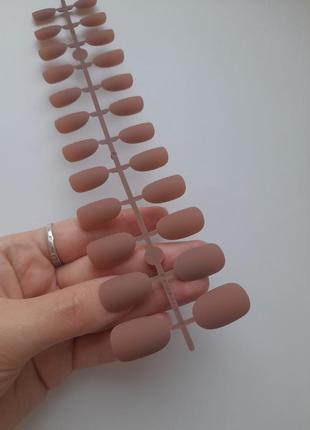 Ногти накладные коричневые матовые, набор накладных ногтей 24 шт
