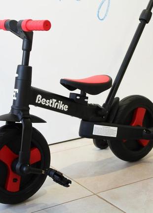 Триколісний велосипед-трансформер best trike з батьківською ручкою, 23031 червоний2 фото