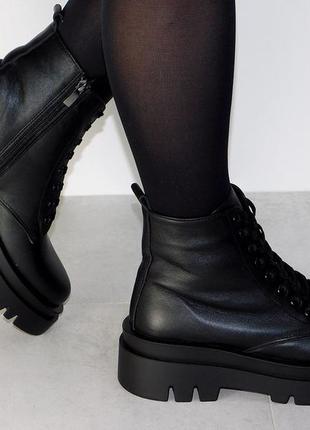 Ботинки кожаные зимние женские стильные черные 36р4 фото