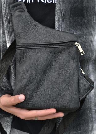 Чоловіча сумка з натуральної шкіри, тактична сумка - месенджер чорна, тактична сумка на груди5 фото