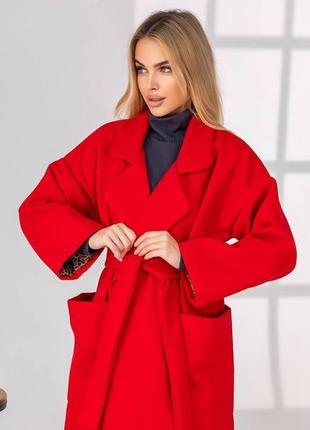 Пальто кашемір на підкладці 🔥🔥🔥➡️кольори : беж , червоний , коричнево-руде9 фото
