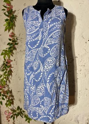 N3xt blue paisley print linen blend sleeveless shift dress - size 8 (s)5 фото