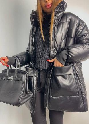 Тепла курточка з еко шкіри