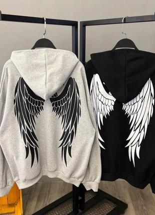 Худі dark angel, чорний, меланж, 42-46 oversize, тринитка на флісі