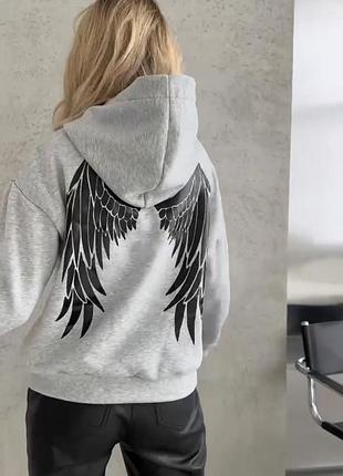 Худі dark angel, чорний, меланж, 42-46 oversize, тринитка на флісі