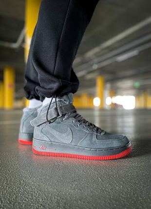 Чоловічі кросівки зимові nike air force 1 high fur "black" найк аір форси сірі