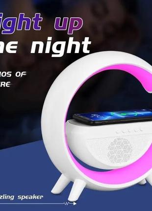 Нічник g бездротова зарядка підставка bluetooth динамік rgb атмосфера лампа телефон зарядна станція.