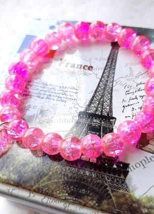 Красивый браслет на руку розовый бусины битое стекло hand made лист лето2 фото