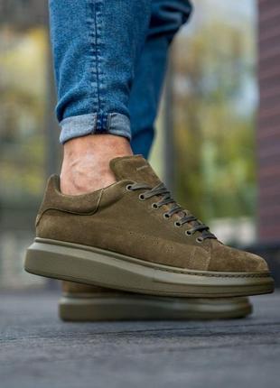 Чоловічі кросівки alexander mcqueen suede khaki (40-45)2 фото