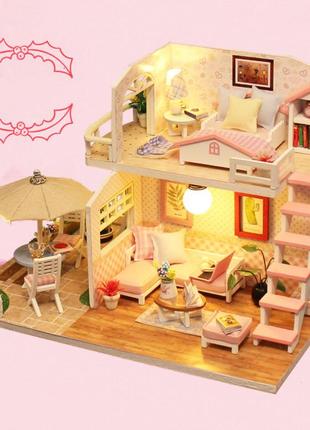 Кукольный деревянный домик cutebee. конструктор миниатюрный кукольный домик с подсветкой 20x17x16.5см3 фото
