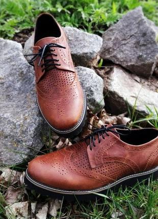 Мужские кожаные туфли броги с перфорацией. натуральная кожа 40-451 фото