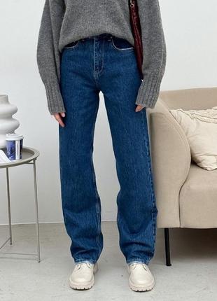 Женские широкие синие джинсы с высокой посадкой прямого кроя1 фото