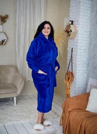 Длинный женский халат большого размера теплые махровые халаты батал.