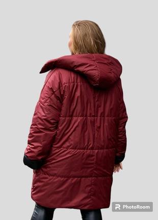 Женское зимнее двустороннее пальто из плащевки лаке и монклер на молнии большие размеры 50-605 фото
