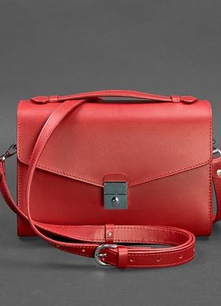 Сумка клатч, кроссбоди женская через плечо натуральная кожа, красная