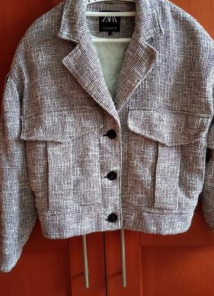 Zara жакет твидовый женский бомбер женский