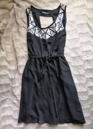 Платье чёрное короткое со стразами мини сарафан классика размер 36 even&odd коктейльное2 фото
