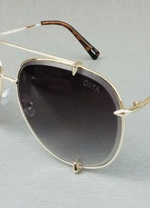 Dita очки капли женские солнцезащитные темно серые с градиентом в золотой  оправе2 фото