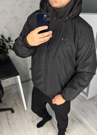 Куртка мужская осенняя весенняя dk1 черная ветровка спортивная весна осень с капюшоном