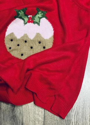 Вязаный красный рождественский свитер с аппликацией пудинг со стразами papaya ( сша)3 фото