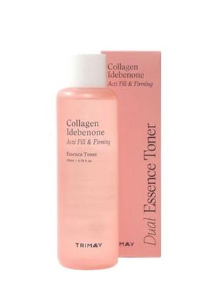 Тонер-есенція для пружності шкіри з колагеном та дебеноном trimay collagen idebenone acti fill & firming toner, 200 мл