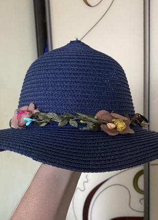 Шикарна, шляпа на дівчинку, в темно синьому, кольорі, з обємом голови 52 см. від бренду: h&m 🫶