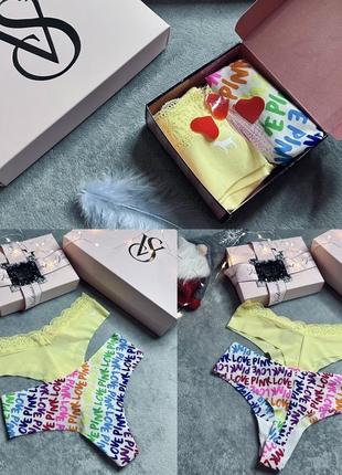 Трусики комплект подарунковий вікторія сікрет оригінал victoria’s secret