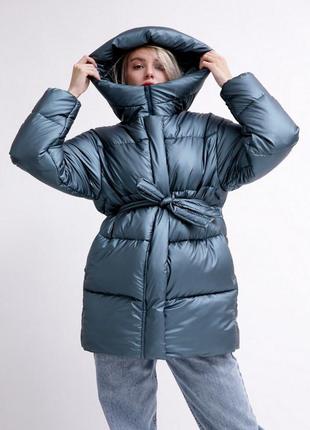 Женская теплая актуальная молодежная зимняя куртка пуховик оверсайз на еко пухе